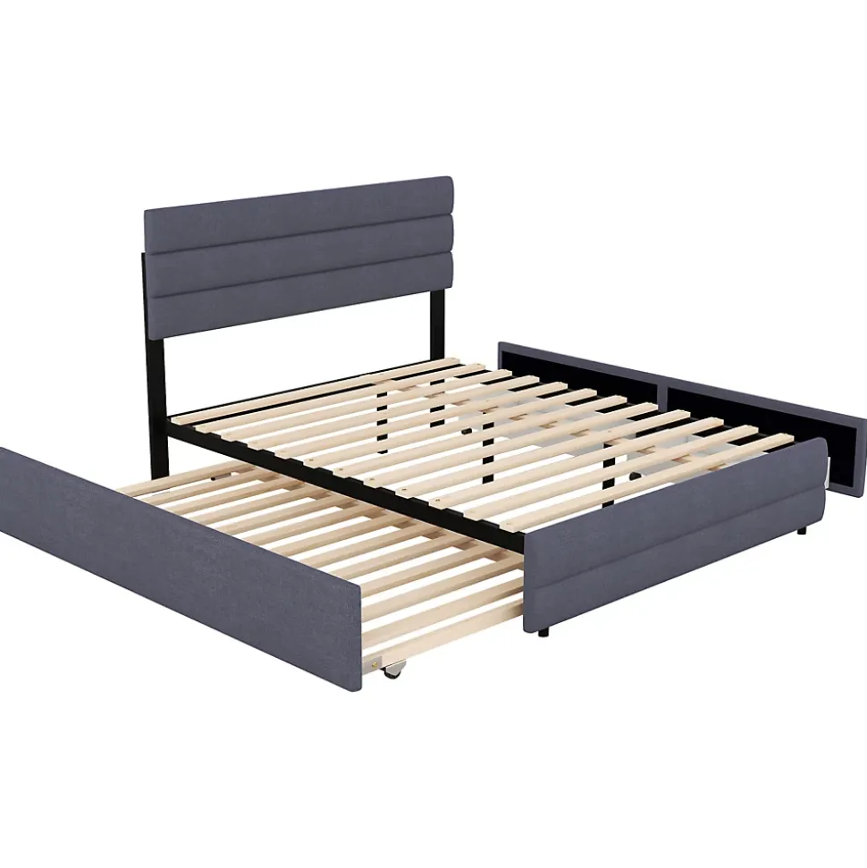 Lit gigogne pour adulte et enfant 140 x 200cm & 90 x 190cm avec broche pour deux personnes et deux tiroirs, gris