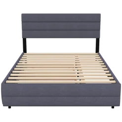 Lit gigogne pour adulte et enfant 140 x 200cm & 90 x 190cm avec broche pour deux personnes et deux tiroirs, gris