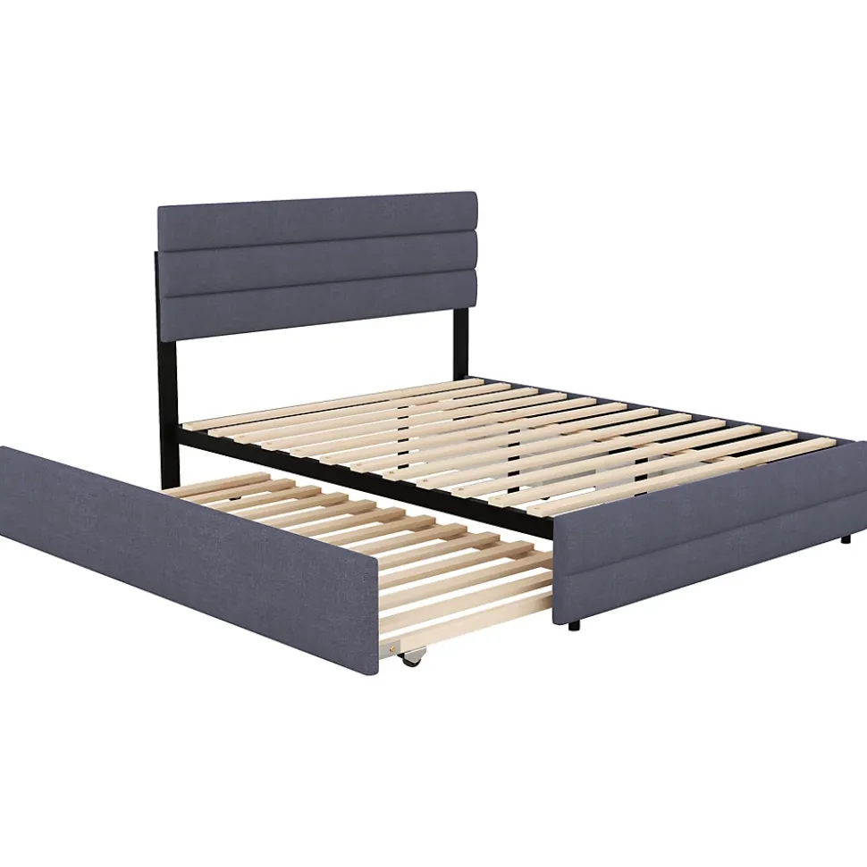 Lit gigogne pour adulte et enfant 140 x 200cm & 90 x 190cm avec broche pour deux personnes et deux tiroirs, gris