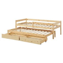Lit gigogne pour enfant Sonkajärvi avec 2 tiroirs bois de pin 90 x 200 cm naturel en.casa
