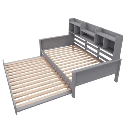 Lit gigogne simple 90x200 cm en bois avec rangement intégré - multifonction, pratique et spacieux, gris, sans matelas