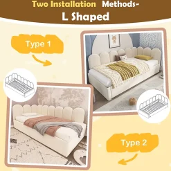 Lit Gigogne Simple 90x200 cm avec Lit Secondaire 90x190 cm - Gain de Place pour Chambre d'enfant - Velours Beige - Sans Matelas