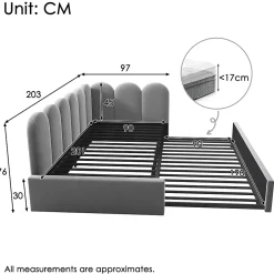 Lit Gigogne Simple 90x200 cm avec Lit Secondaire - Design Moderne Gain de Place pour Chambre enfant - Velours Gris - Sans Matelas