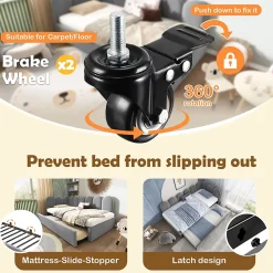 Lit Gigogne Simple 90x200 cm avec Lit Secondaire - Design Moderne Gain de Place pour Chambre enfant - Velours Gris - Sans Matelas