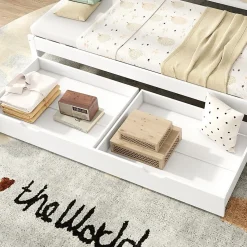 Lit Gigogne Simple 200x90 cm et 190x90 cm - avec Tiroirs de Rangement, Bois de Pin et MDF, Blanc, Sans Matelas