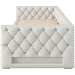 Lit Gigogne 90x200 à 180x200 cm - Lit avec Rangement Intégré et Éclairage LED - Beige