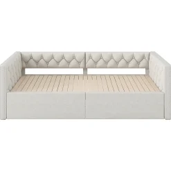 Lit Gigogne 90x200 à 180x200 cm - Lit avec Rangement Intégré et Éclairage LED - Beige