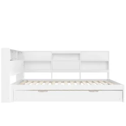 Lit Gigogne 90x200 cm - avec Lit Tiroir 90x190 cm et Rangement, Lit Multifonction Bois Kiefernholz + MDF + Plywood - Blanc