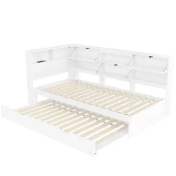 Lit Gigogne 90x200 cm - avec Lit Tiroir 90x190 cm et Rangement, Lit Multifonction Bois Kiefernholz + MDF + Plywood - Blanc