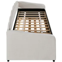 Lit Gigogne 90x200 cm - avec lit tiroir 90x190 cm et éclairage LED ambiant - sans matelas - revêtement en velours élégant - Beige