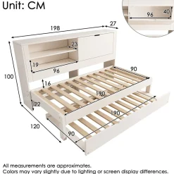 Lit Gigogne 90x190 cm - Canapé-Lit avec Tête de Lit Rangement, Compartiment Ouvert et USB/USB-C - MDF - Blanc