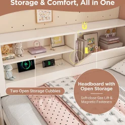 Lit Gigogne 90x190 cm - Canapé-Lit avec Tête de Lit Rangement, Compartiment Ouvert et USB/USB-C - MDF - Blanc