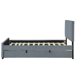 Lit Gigogne 90x190 cm - Lit avec Lit Supplémentaire, Tissu Velours Doux, Gris, Sans Matelas