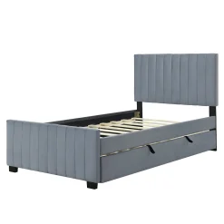 Lit Gigogne 90x190 cm - Lit avec Lit Supplémentaire, Tissu Velours Doux, Gris, Sans Matelas