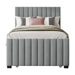 Lit Gigogne 90x190 cm - Lit avec Lit Supplémentaire, Tissu Velours Doux, Gris, Sans Matelas