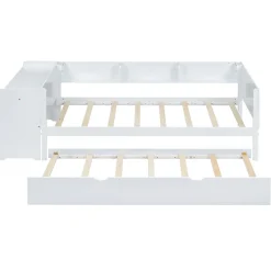 Lit Gigogne 90x200 cm - Lit Combiné enfant avec Bureau et 3 Étagères - Sans Matelas - Blanc