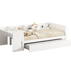 Lit Gigogne 90x200 cm - Lit Combiné enfant avec Bureau et 3 Étagères - Sans Matelas - Blanc