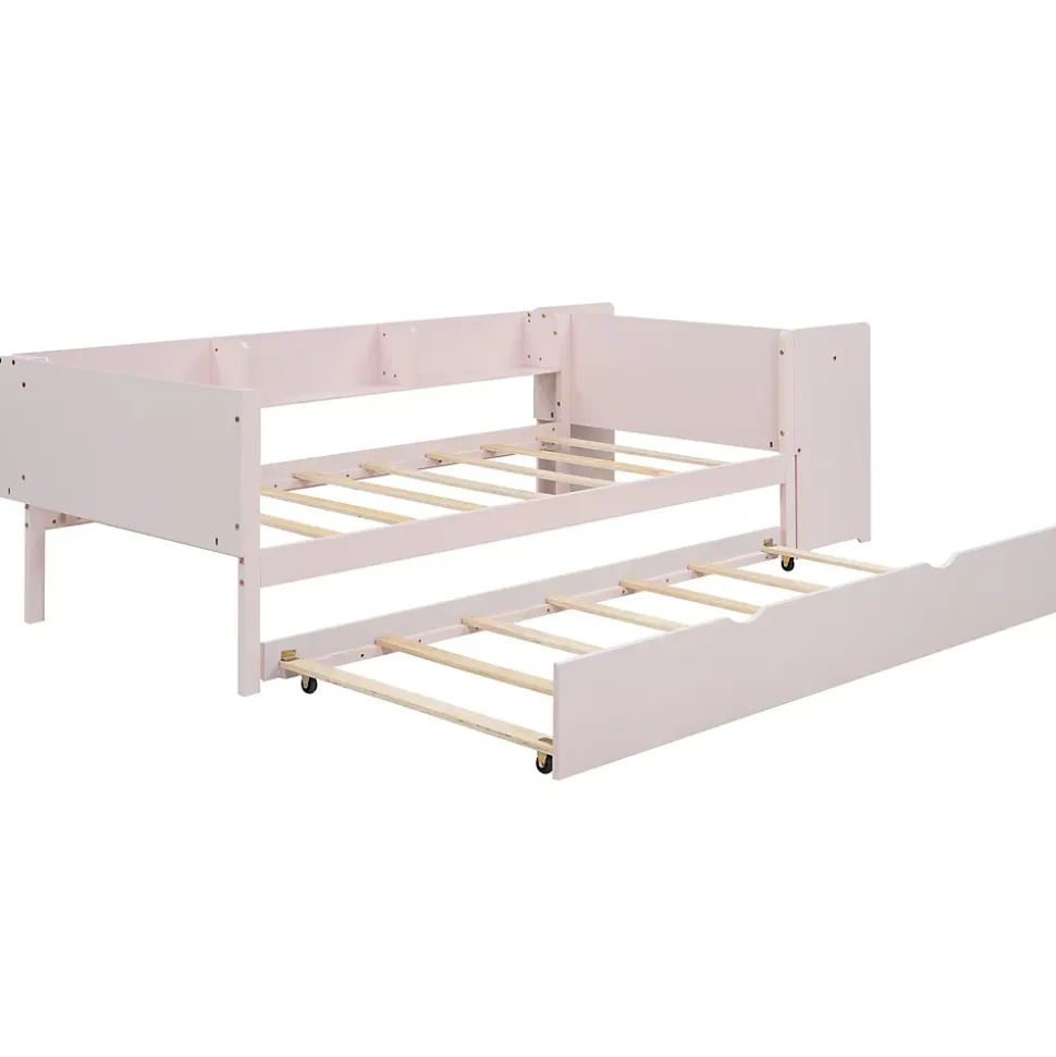 Lit Gigogne 90x200 cm - Lit Combiné enfant avec Bureau et 3 Étagères - Sans Matelas - Rose