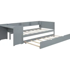 Lit Gigogne 90x200 cm - Lit Combiné enfant avec Bureau et 3 Étagères - Sans Matelas - Gris