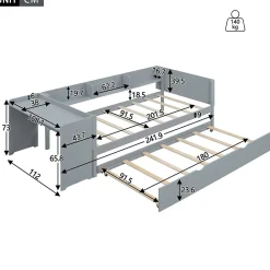 Lit Gigogne 90x200 cm - Lit Combiné enfant avec Bureau et 3 Étagères - Sans Matelas - Gris