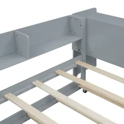 Lit Gigogne 90x200 cm - Lit Combiné enfant avec Bureau et 3 Étagères - Sans Matelas - Gris