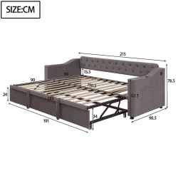 Lit Gigogne 90x190 cm - Lit Enfant en Velours avec Rangement et Port USB, Sommier à Lattes, Sans Matelas, Gris Foncé