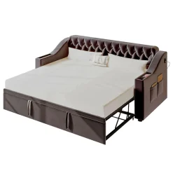 Lit Gigogne 90x190 cm - Lit Enfant en Velours avec Rangement et Port USB, Sommier à Lattes, Sans Matelas, Gris Foncé