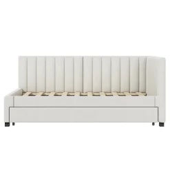 Lit Gigogne 90x200 cm - Lit enfant et d'Appoint avec Tiroir Intégré, Sommier À Lattes, Velours Beige
