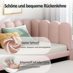 Lit Gigogne 90x200 cm - Lit Enfant Velours avec Rangement et Lit Extensible, 2-en-1 Multifonction, Sans Matelas, Rose