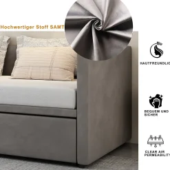 Lit Gigogne 90/180x200 cm - Lit Multifonction avec Sommier À Lattes, Convertible en deux Lits, Sans Matelas - Gris