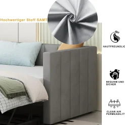 Lit Gigogne 90/180x200 cm - Lit Multifonction Convertible en Velours Doux, Sans Matelas - Gris Clair