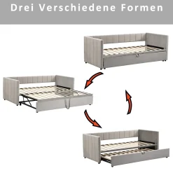 Lit Gigogne 90/180x200 cm - Lit Multifonction Convertible en Velours Doux, Sans Matelas - Gris Clair