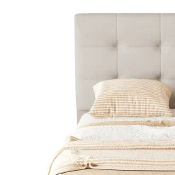 Lit Gigogne 90x200 cm - Lit Simple Enfant Rembourré avec Tête de Lit Réglable et 3 Tiroirs - Sans Matelas - Lin Beige