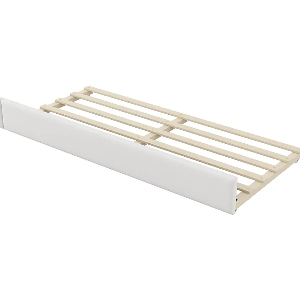 Lit gigogne 90x200 cm - Lit simple avec port USB et bande LED - Bois - Sans matelas - Blanc