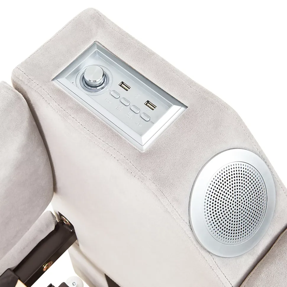 Lit Gigogne 90/180x190 cm - Lit Simple avec Rangement et Accoudoirs Larges, Système Bluetooth USB, Velours Beige