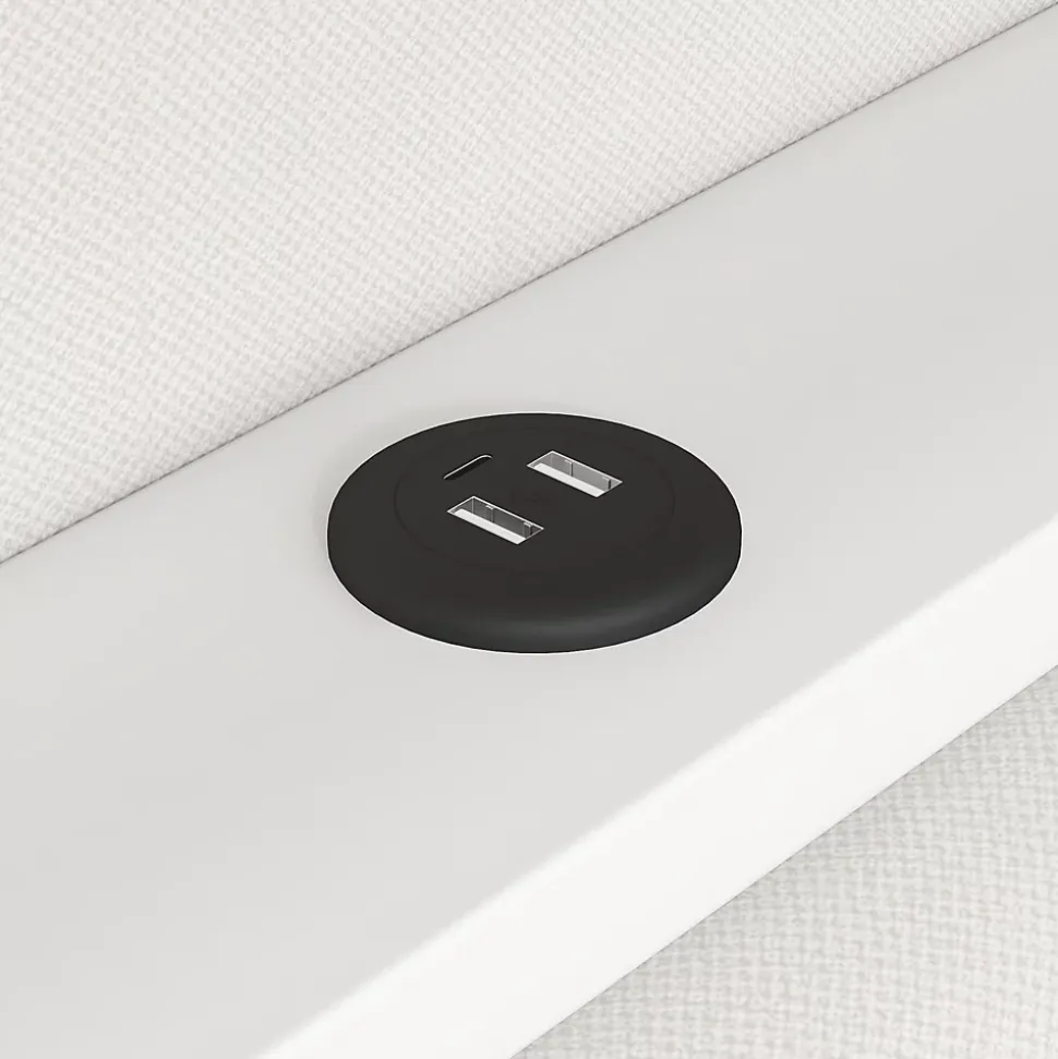 Lit gigogne 90x200 cm - Lit simple avec port USB et bande LED - Bois - Sans matelas - Blanc