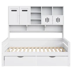 Lit Gigogne 90x200 cm - Lit Simple avec Deux Tiroirs de Rangement - Bois - Blanc - Sans Matelas