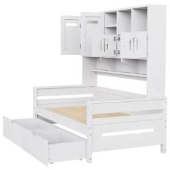 Lit Gigogne 90x200 cm - Lit Simple avec Deux Tiroirs de Rangement - Bois - Blanc - Sans Matelas