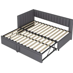Lit Gigogne 90/180x200 cm - L-Shaped avec Lit Coulissant, Convertible pour enfants et Invités, Velours Gris Foncé, Sans Matelas