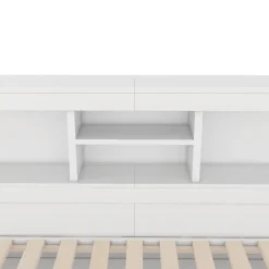 Lit gigogne 90x200 cm ado/enfant avec tiroir coulissant, LED télécommandée, ports USB, prise électrique et rangement - blanc