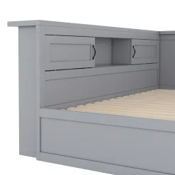 Lit gigogne 140x200 cm avec rangement latéral, LED télécommande et ports USB - sommier inclus - sans matelas - gris