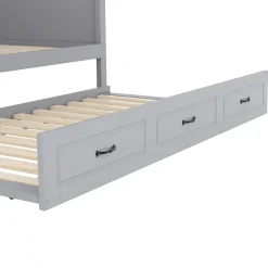 Lit gigogne 140x200 cm avec rangement latéral, LED télécommande et ports USB - sommier inclus - sans matelas - gris