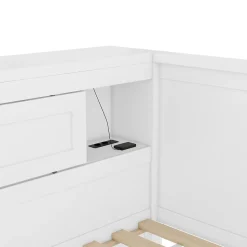 Lit gigogne 90x200 cm avec rangement latéral, LED télécommande et ports USB - sommier inclus - blanc - sans matelas