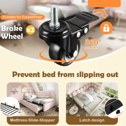 Lit Gigogne 90x200 cm avec Second Couchage - Design Moderne Gain de Place - Velours Rose - Sans Matelas