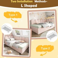 Lit Gigogne 90x200 cm avec Second Couchage - Design Moderne Gain de Place - Velours Rose - Sans Matelas