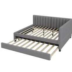 Lit Gigogne 140x200 cm avec Sommier à Lattes et Lit Tiroir Multifonction - Sans Matelas - Velours Gris