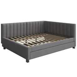 Lit Gigogne 140x200 cm avec Sommier à Lattes et Lit Tiroir Multifonction - Sans Matelas - Velours Gris