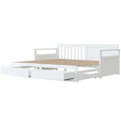 Lit Gigogne 90/180x190 cm Bois Blanc avec Tiroirs et Lit Sur Roulettes, Multifonction pour Chambre enfant, Blanc
