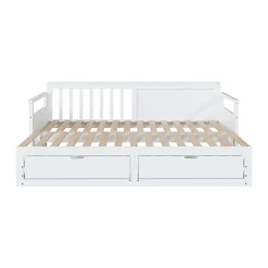 Lit Gigogne 90/180x190 cm Bois Blanc avec Tiroirs et Lit Sur Roulettes, Multifonction pour Chambre enfant, Blanc