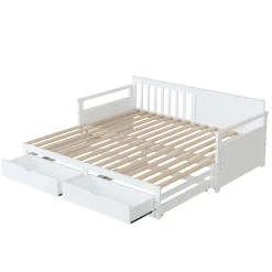 Lit Gigogne 90/180x190 cm Bois Blanc avec Tiroirs et Lit Sur Roulettes, Multifonction pour Chambre enfant, Blanc